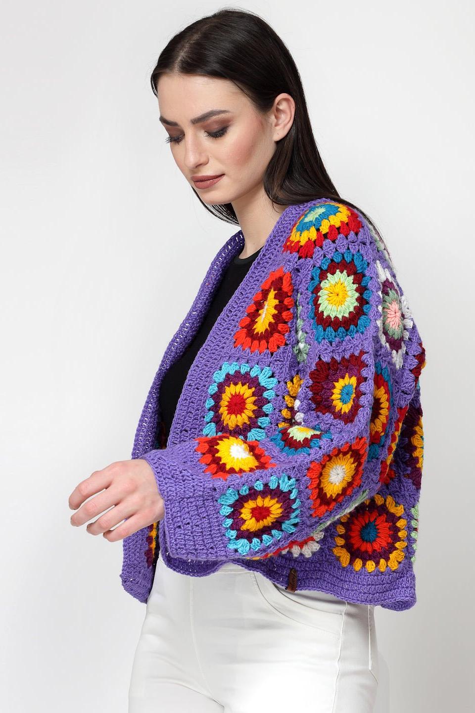 Purple bohemian crochet cardigan - SUGERCANDY
