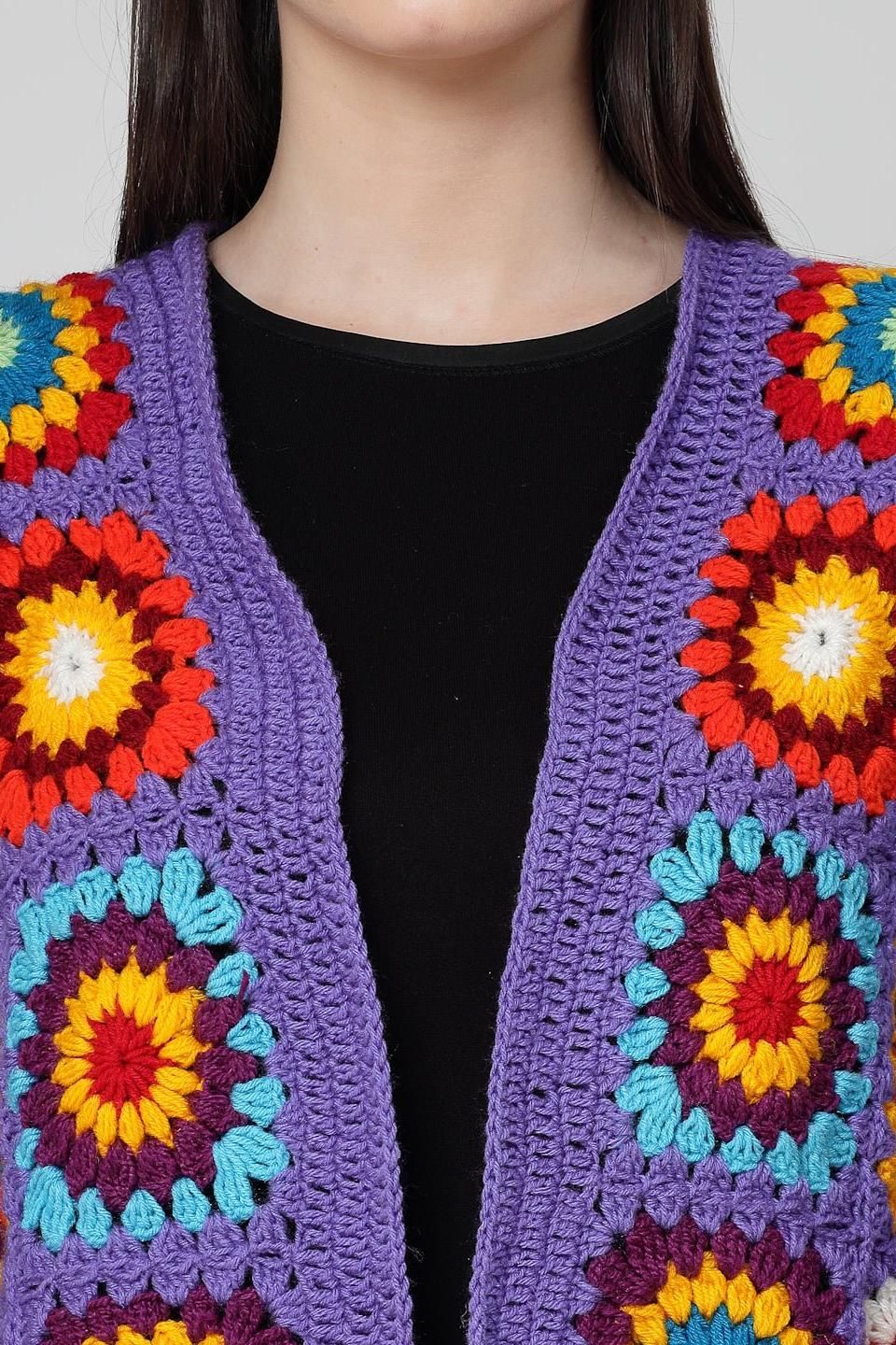 Purple bohemian crochet cardigan - SUGERCANDY