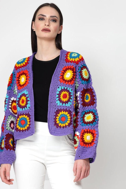 Purple bohemian crochet cardigan - SUGERCANDY