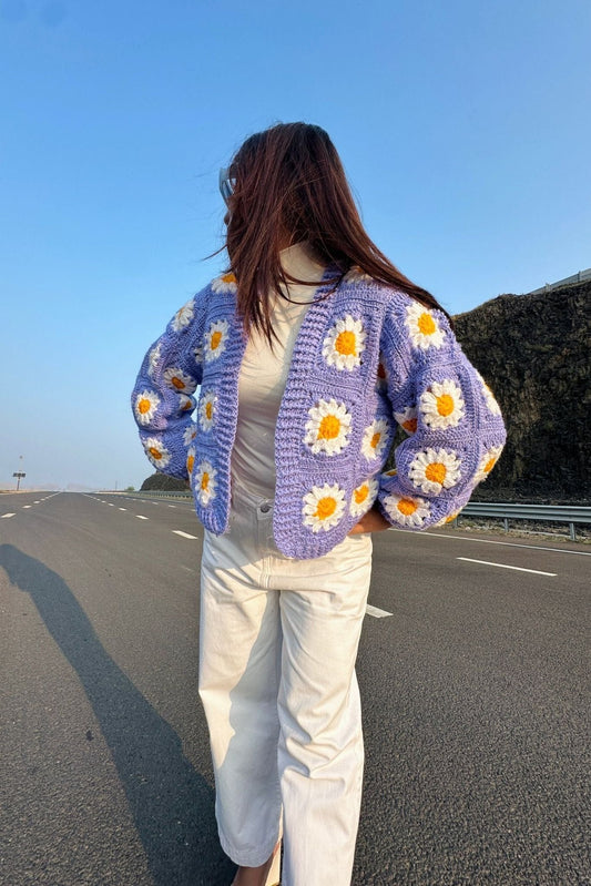 Purple picnic crochet cardigan - SUGERCANDY