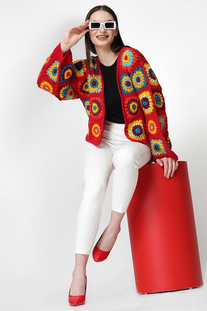 Red bohemian crochet cardigan - SUGERCANDY