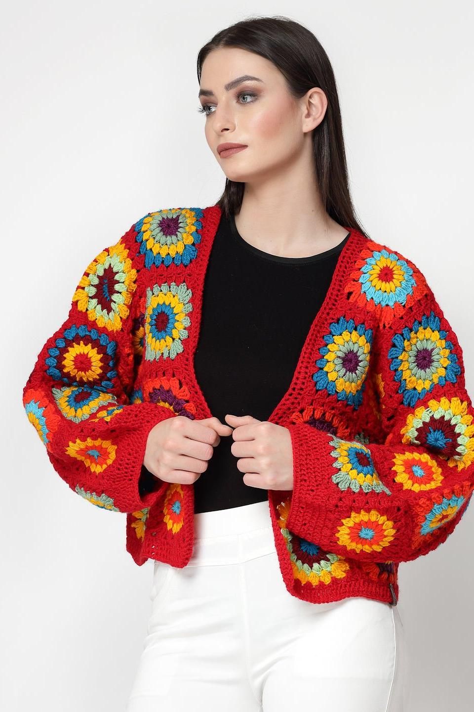 Red bohemian crochet cardigan - SUGERCANDY