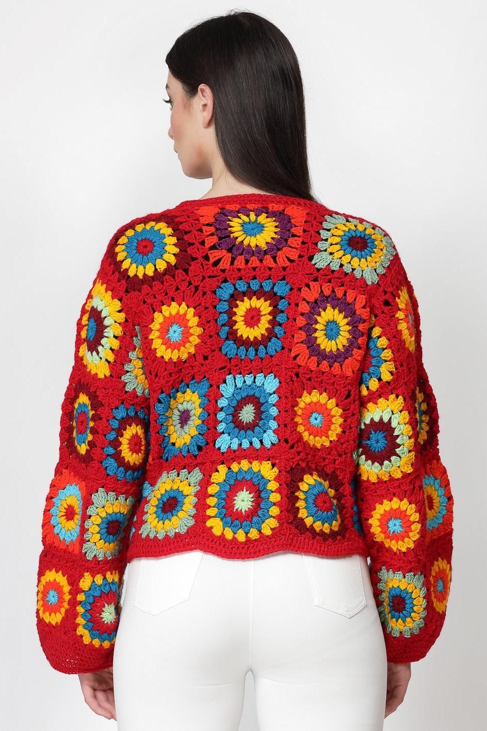 Red bohemian crochet cardigan - SUGERCANDY