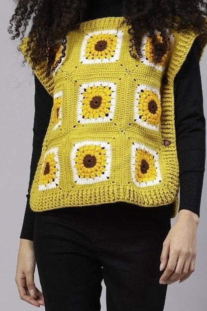 Side tie yellow daisy cardigan - SUGERCANDY