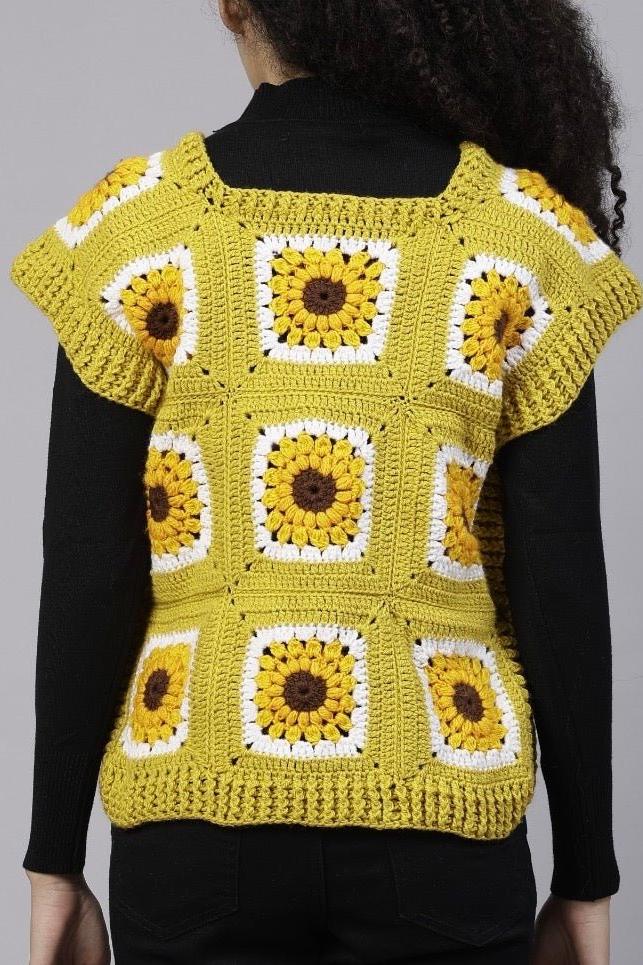 Side tie yellow daisy cardigan - SUGERCANDY
